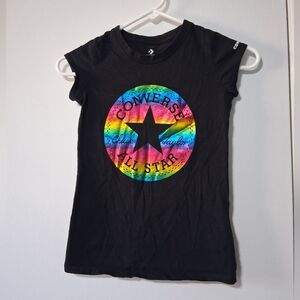 Converse Girls Black Tee with Rainbow Logo Size SP
